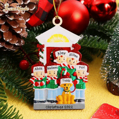 3 Names+Dog Name-Personalized Family Christmas Xmas Tree Decoration Hanging Wooden Ornament with Name-Family with Dog