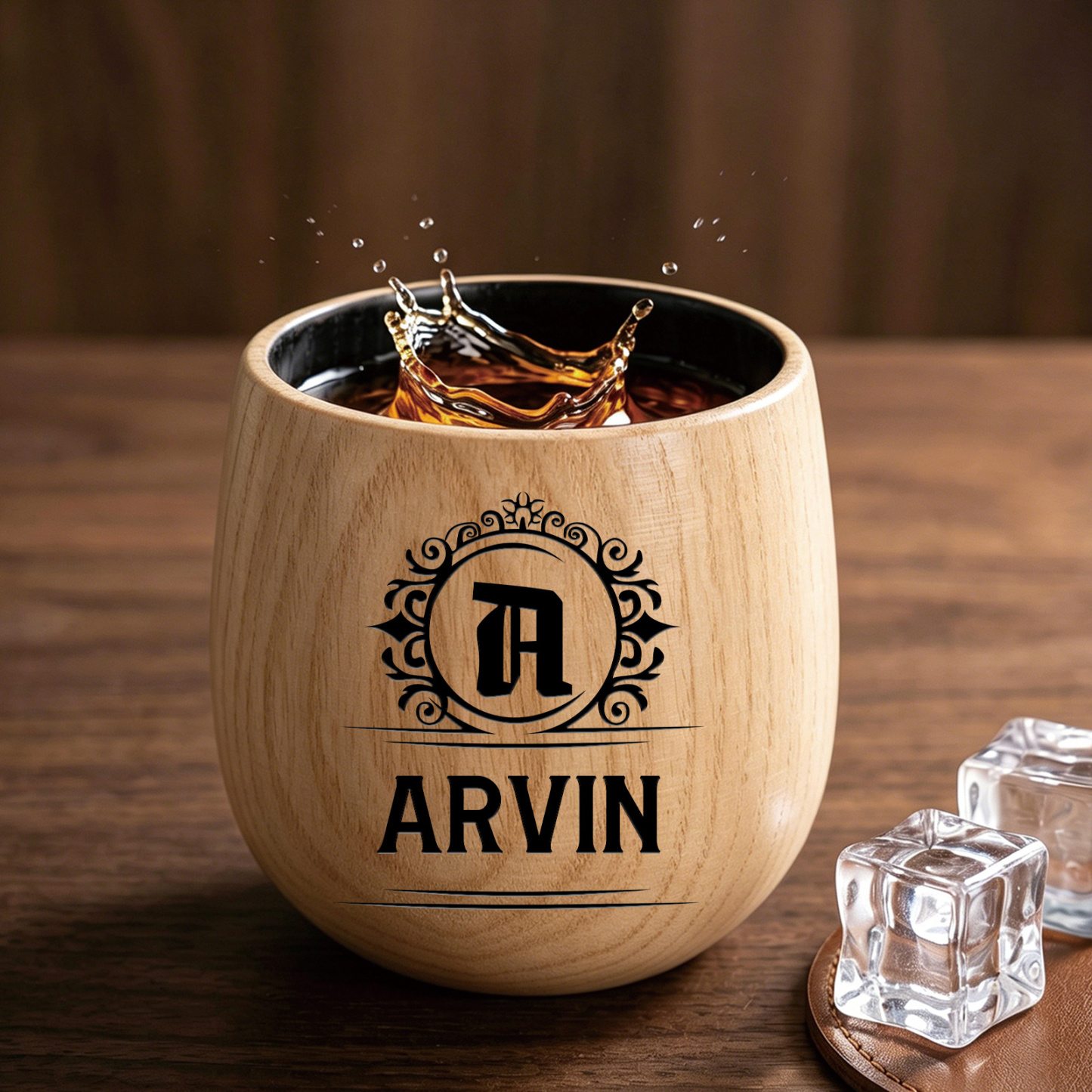 Personalized Wooden Whiskey Tumbler Engraved Name Cup for Dad or Grandpa