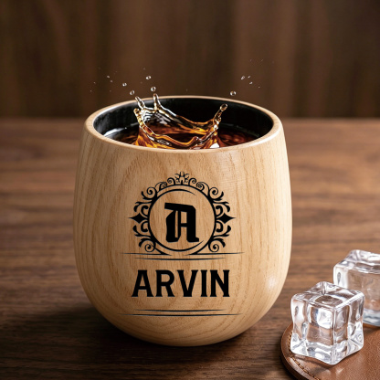 Personalized Wooden Whiskey Tumbler Engraved Name Cup for Dad or Grandpa