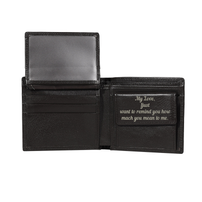 Personalized Leather RFID Bifold Wallet for Men with ID Window and Initial or Name Engraved