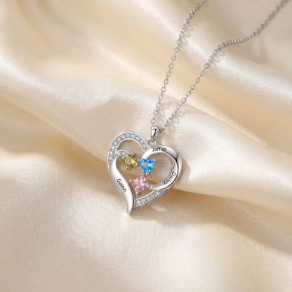 Personalized Double Heart Birthstone Necklace Customized with 1-5 Names