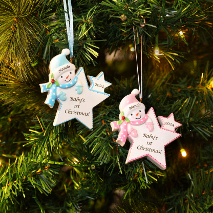 Custom Baby's First Christmas Snowman Star Ornament