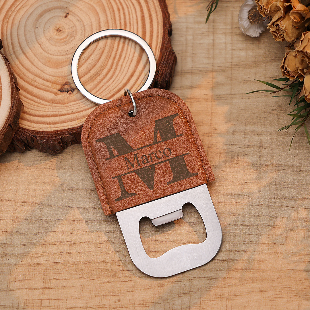 Personalized leather keychain with bottle opener and 15 selectable designs for men, a practical gift for a birthday or anniversary, for dad, husband, boyfriend, or buddy | Jessema