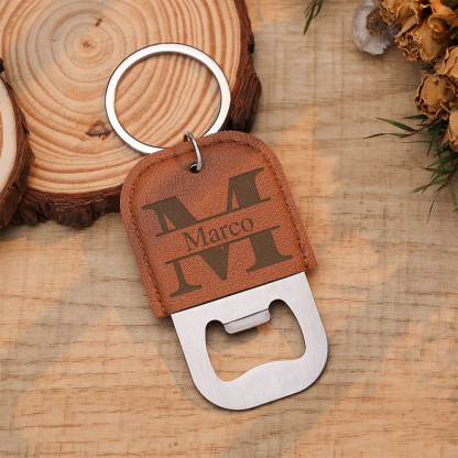Personalized leather keychain with bottle opener and 15 selectable designs for men, a practical gift for a birthday or anniversary, for dad, husband, boyfriend, or buddy | Jessema