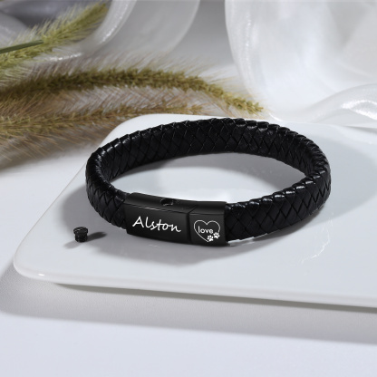 Personalized Braided Leather Memorial Bracelet Pet Ashes Keepsake Bracelet
