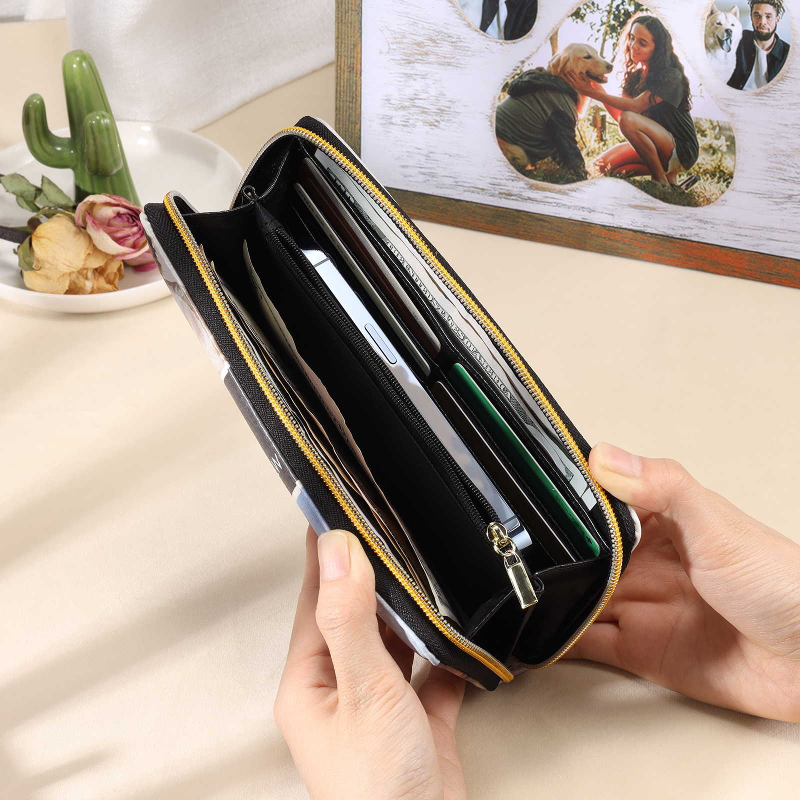 Long Purse Personalized Leather Wallet Engraved 10 Photos Zip Wallet Gifts For Women Men | Jessemade