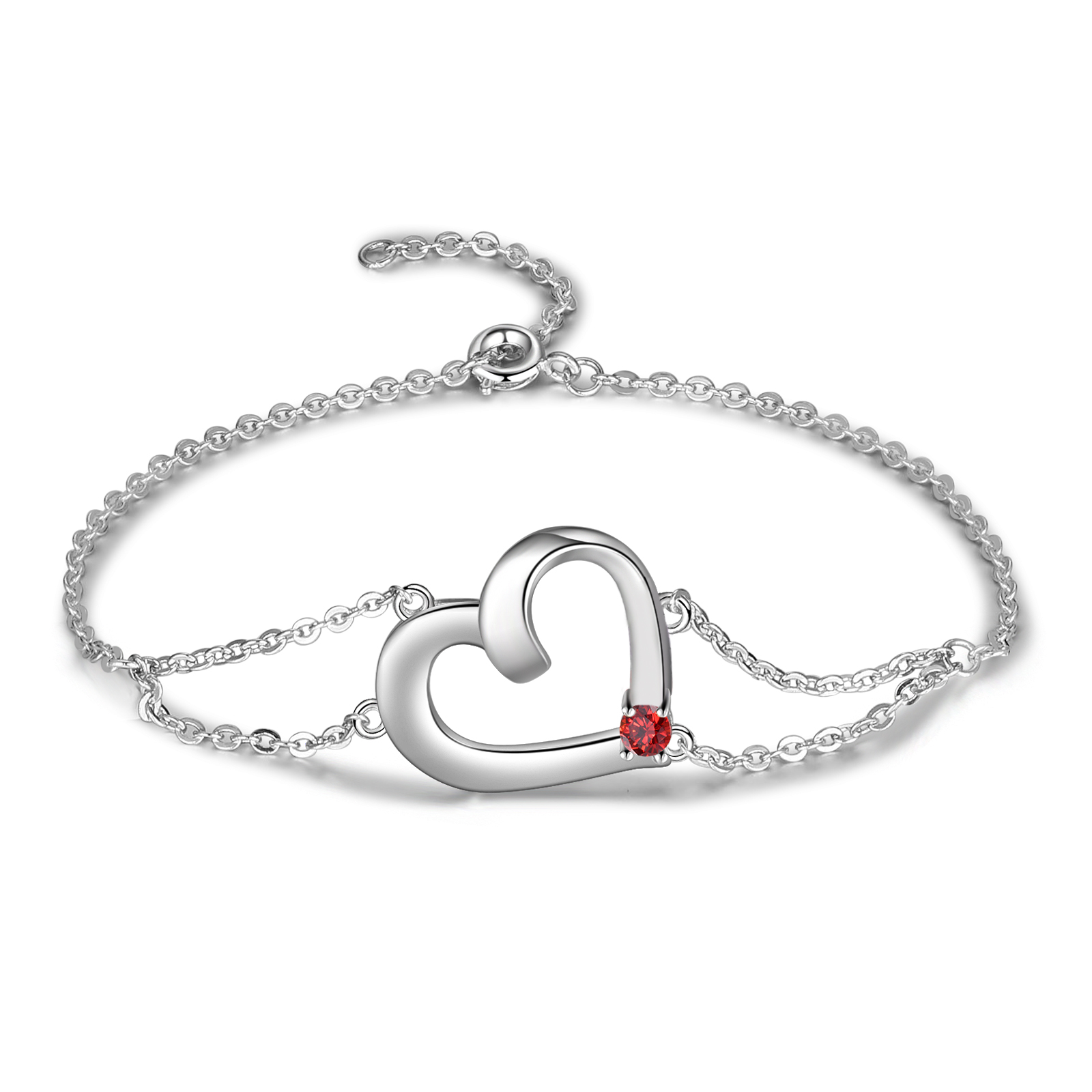Personalized Heart Bracelet With 1 Birthstone Engraved Names Gift For Women