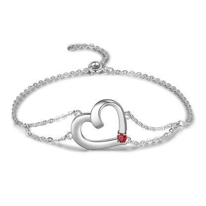 Personalized Heart Bracelet With 1 Birthstone Engraved Names Gift For Women