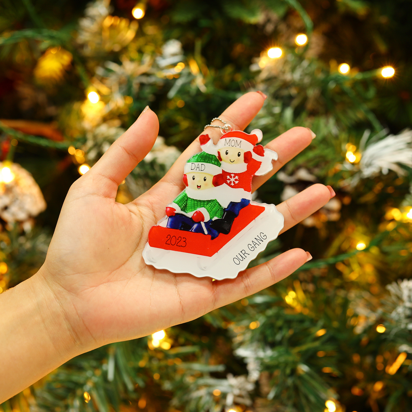 2 Names-Personalized Family Acrylic Christmas Xmas Tree Decoration Ornament-Custom 2 Names And Text Hanging Ornament Gifts For Family