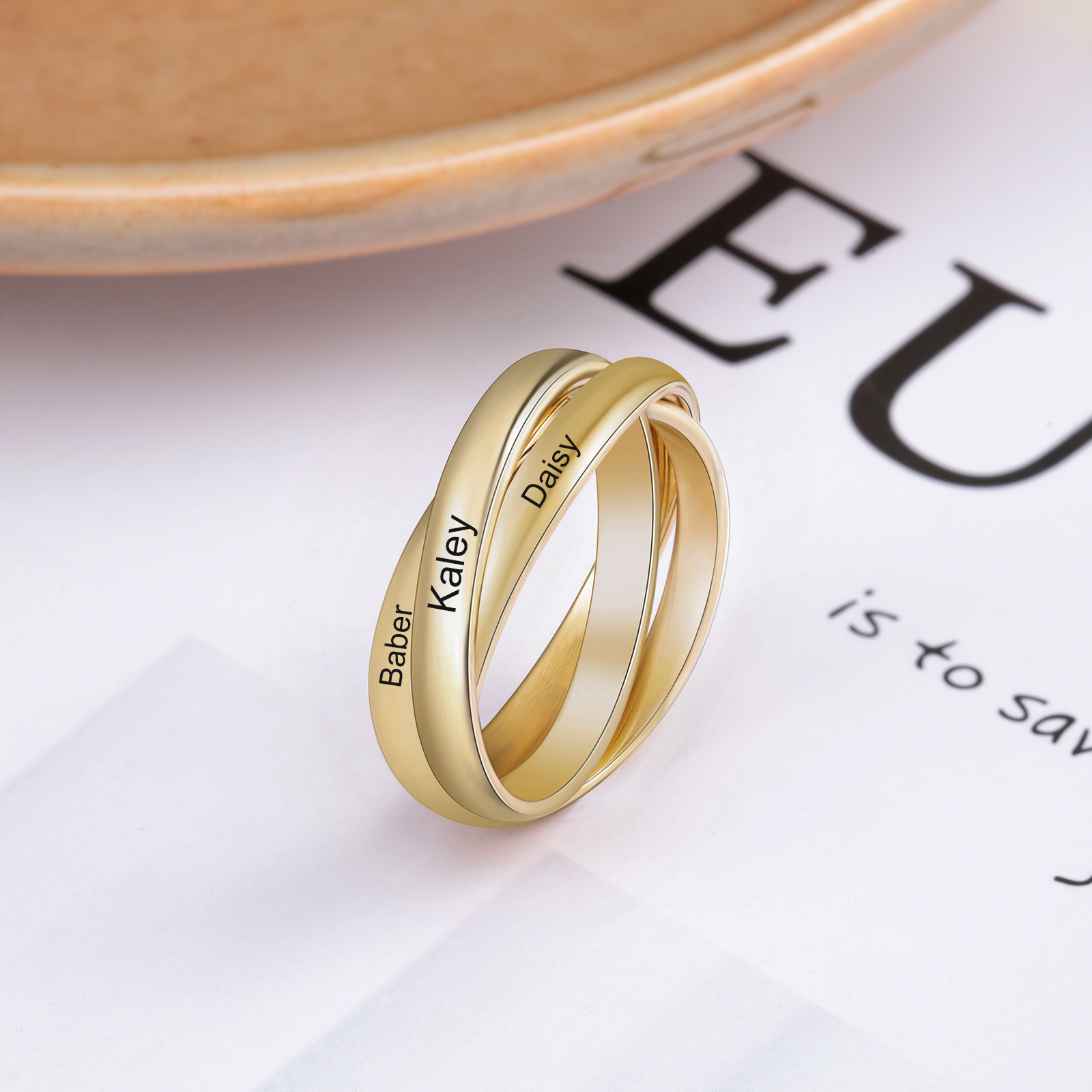 Personalized 3 Names Women's Ring