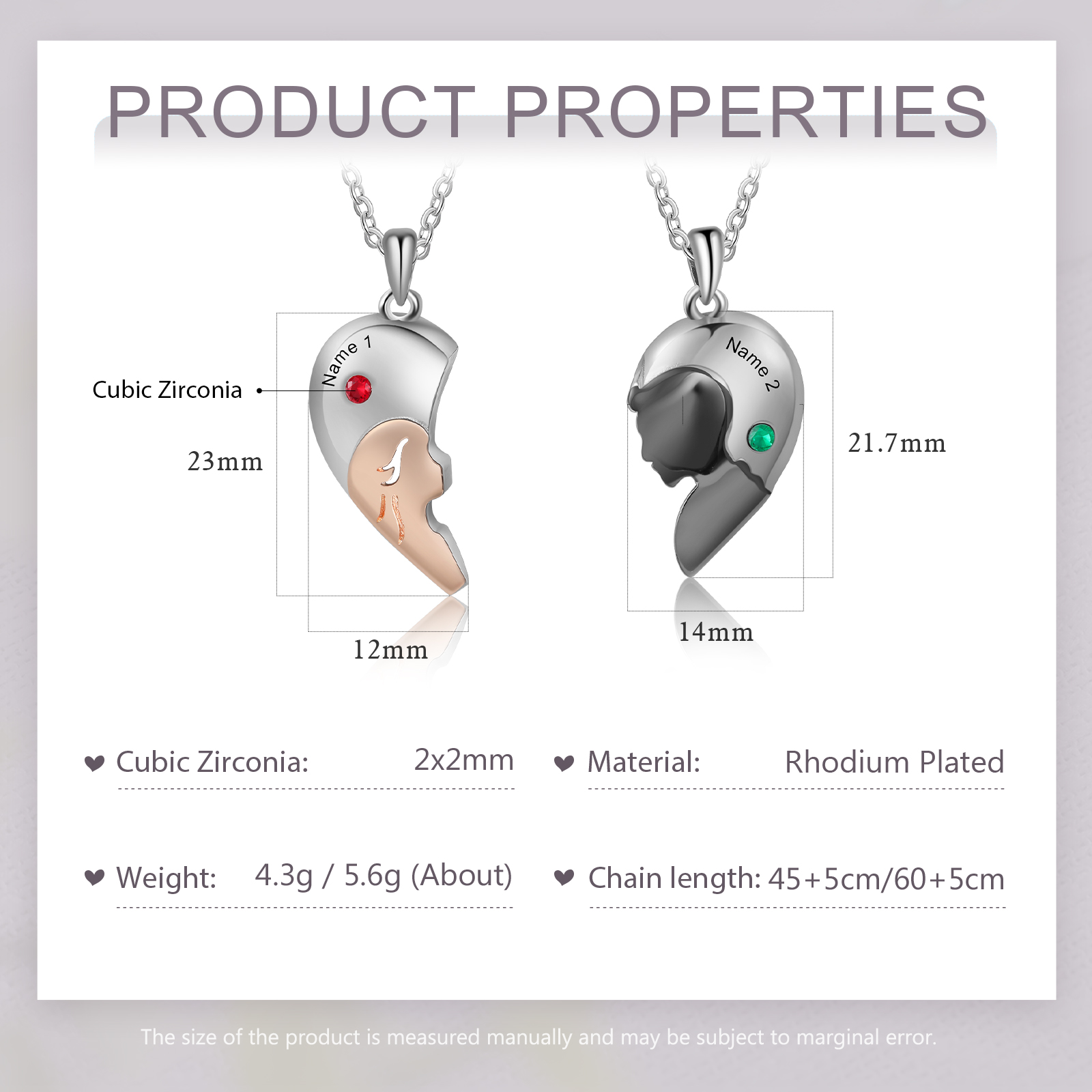 Custom 2Pcs Couple Birthstone Necklace, Customized Name Necklace Couple Gift