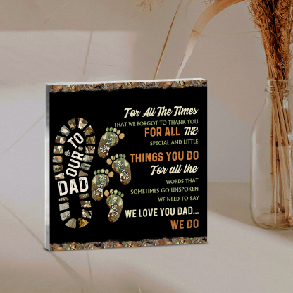 4 Names - Personalized Footprint Pattern Family Acrylic Keepsake Customized Name Acrylic Home Decor Gift for Dad