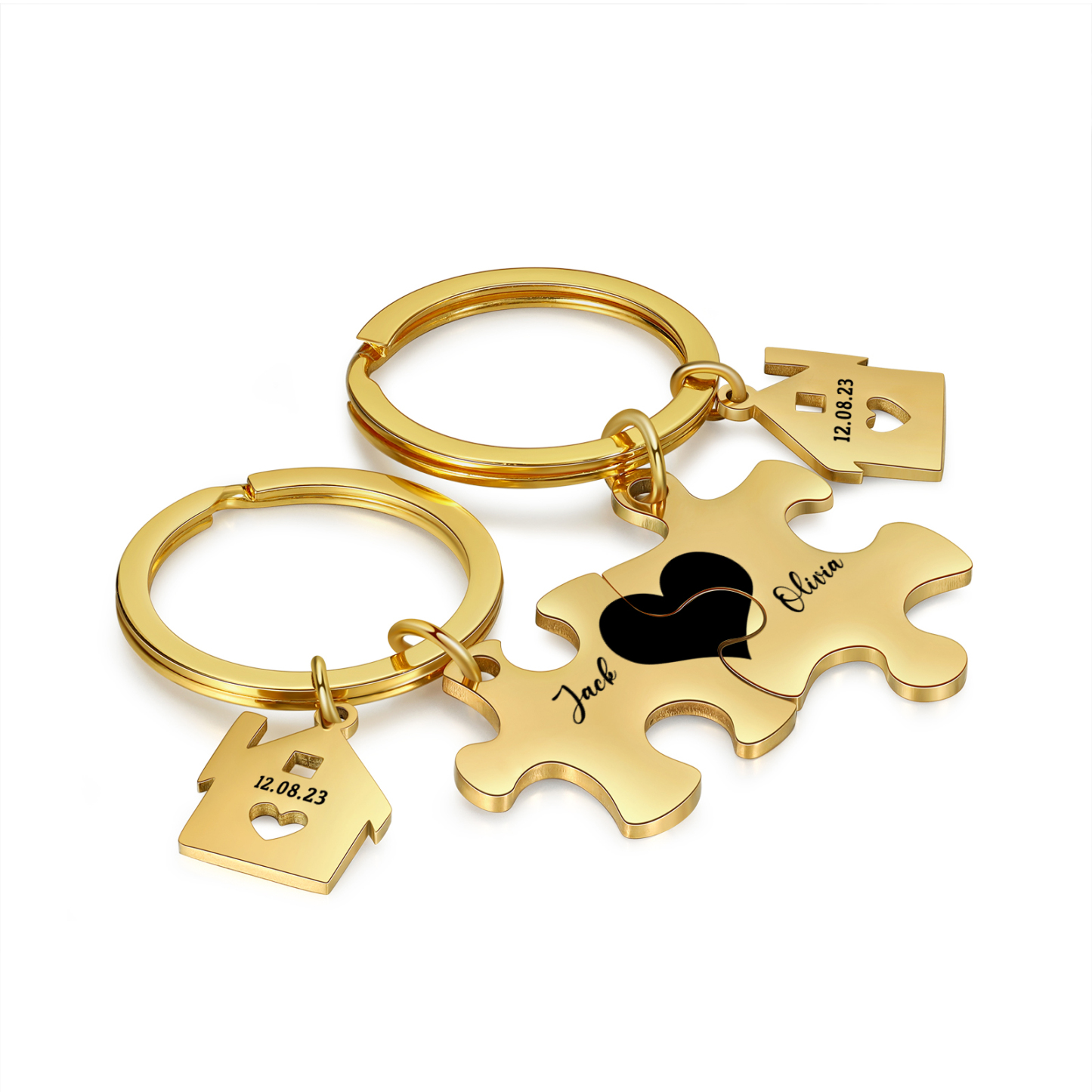 Personalized Name Puzzle Couple Keychain Engrave Date Matching Couple Gifts, Special Gift For Him/Her