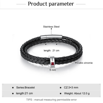 Personalized 3 Layer Leather Bracelet with 1 Bead Engraved Names Men's Bracelets for Him