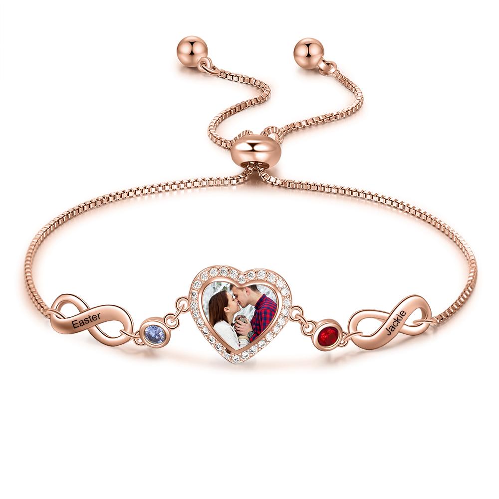 Personalized Heart Photo Bracelet With Birthstones Custom Photo Bracelet Gifts For Her