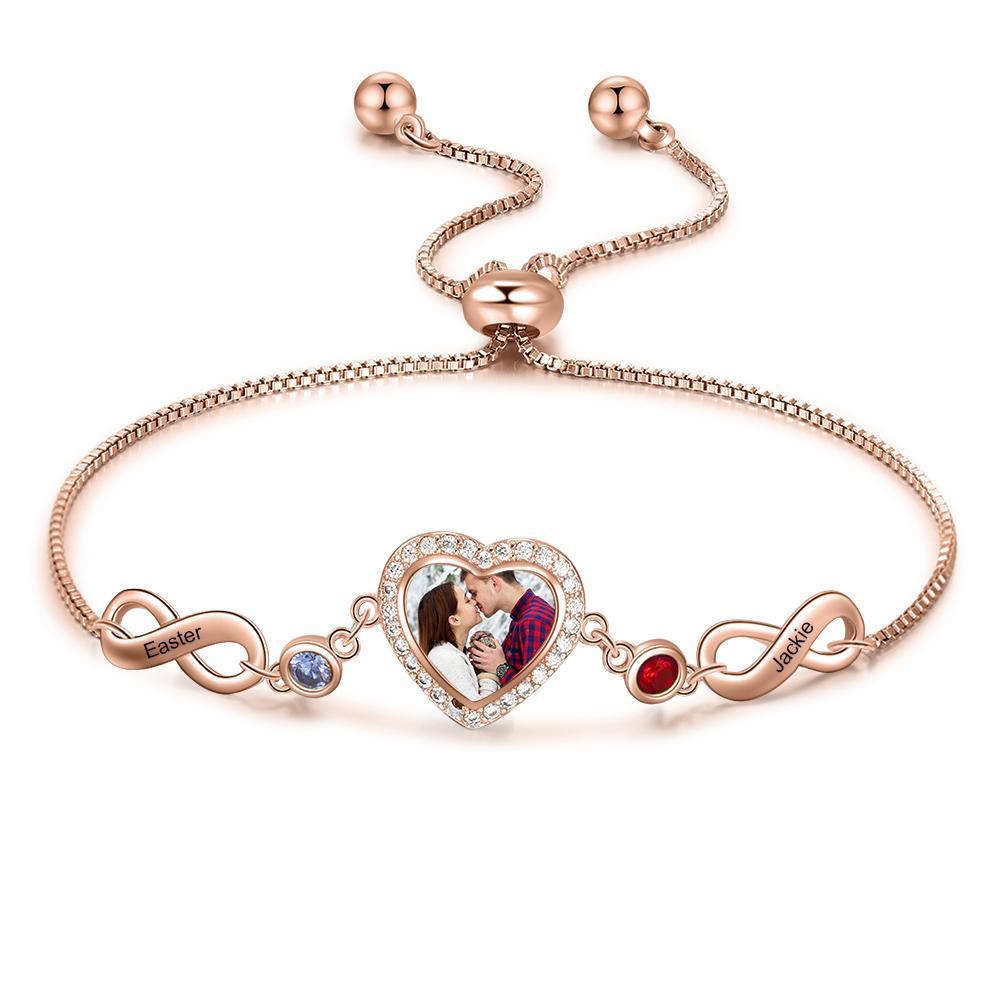 Personalized Heart Photo Bracelet With Birthstones Custom Photo Bracelet Gifts For Her