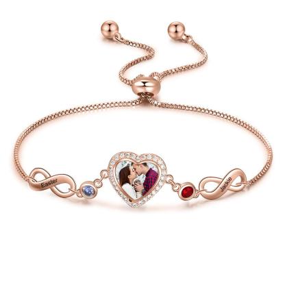 Personalized Heart Photo Bracelet With Birthstones Custom Photo Bracelet Gifts For Her