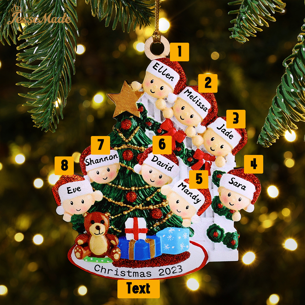 8 Names-Family Christmas Wooden Ornament Custom 8 Names Hanging Ornament Gifts For Family-Peeking Family