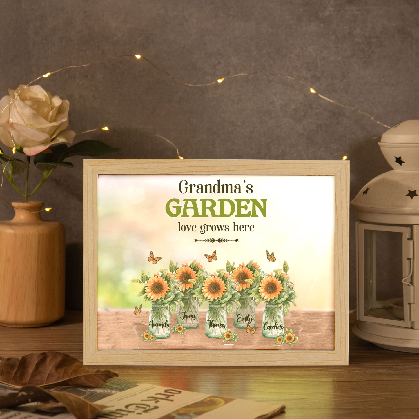 5 Names-Personalized Family Color Or Black And White Frame Custom 5 Names And Text LED Night Light