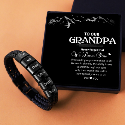 Personalized Braided Leather Bracelet Engraved 6 Names Men's Bracelet Gifts For Him