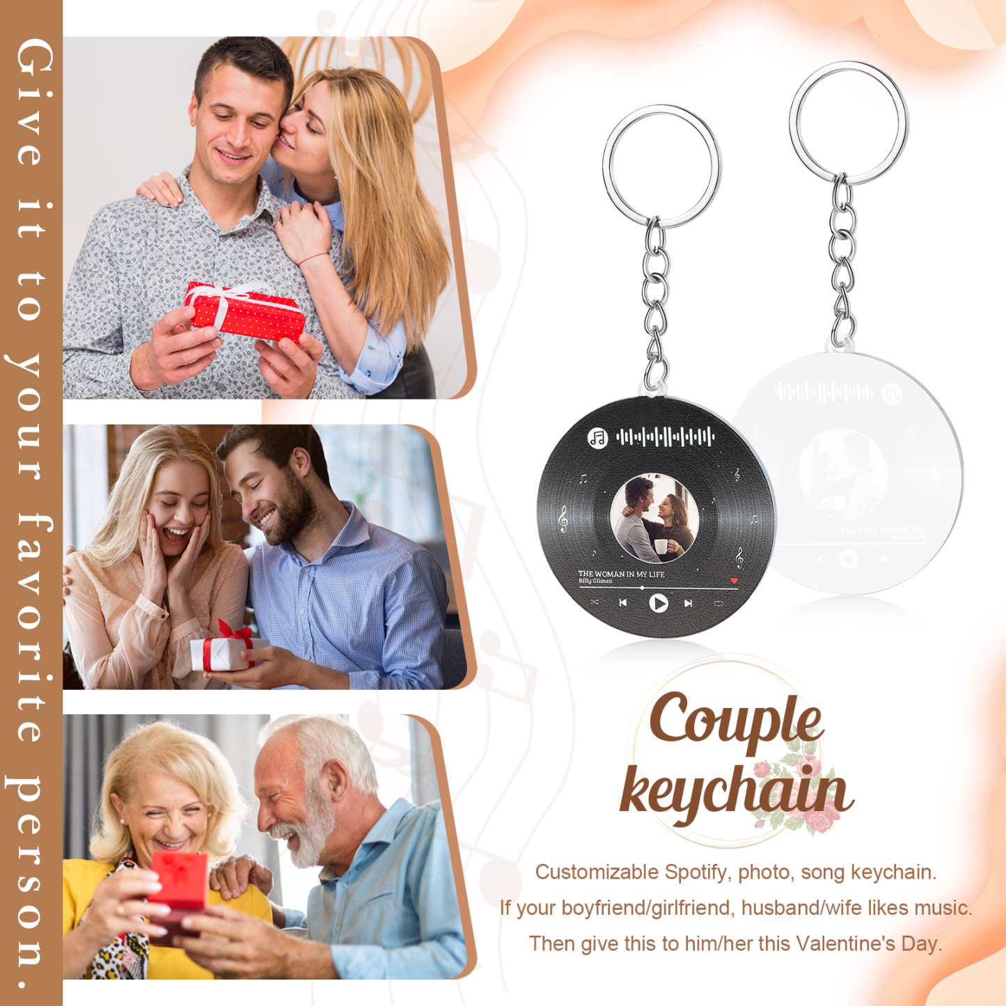 Personalised Keyring with 1 Photo, 1 Text, and Spotify Code – Unique Design to Treasure Your Special Moments, Valentine’s Day Gift for Couple | Jessemade
