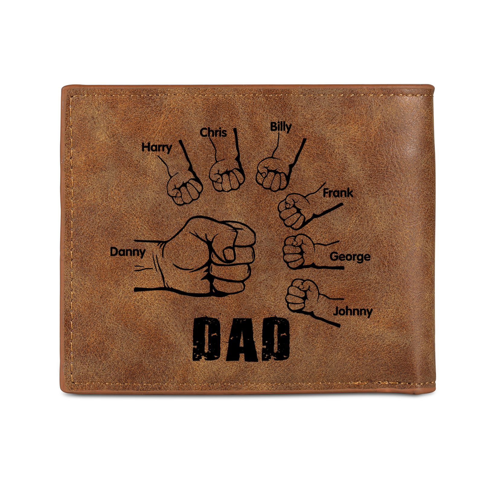 7 Names - Personalized Photo Custom Leather Men's Folding Wallet as a Father's Day Gift for Dad