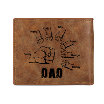 7 Names - Personalized Photo Custom Leather Men's Folding Wallet as a Father's Day Gift for Dad