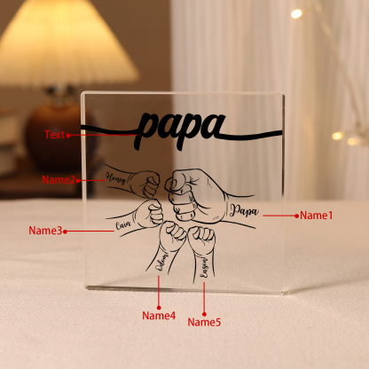 5 Names - Personalized Fist Acrylic  Keepsake Custom Text Acrylic Plaque Ornament Gift for Dad