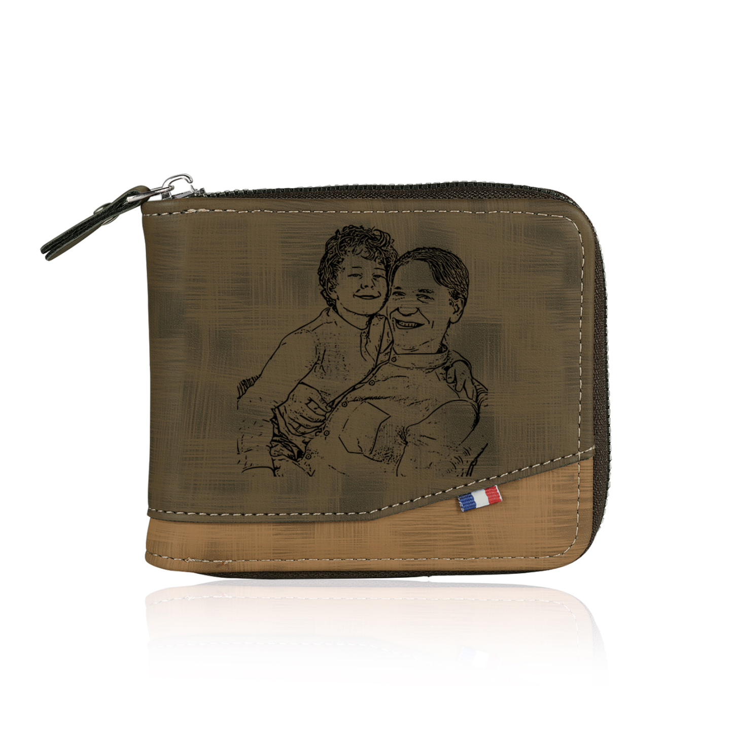 4 Names - Personalized Photo Custom Leather Men's Zipper Wallet as a Father's Day Gift for Dad