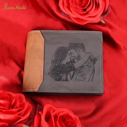 Personalized Name Leather Couple Wallet Engraved Letter And Photo Gift For Him