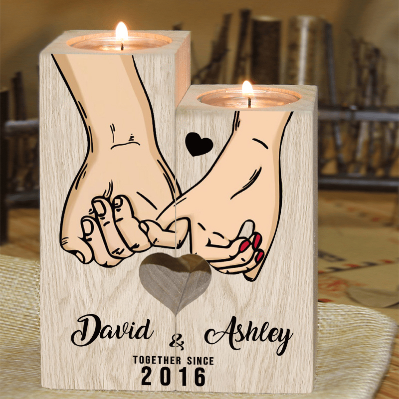 Personalised Couple Gift Set Pinky Promise Couple Candle Holder Heart