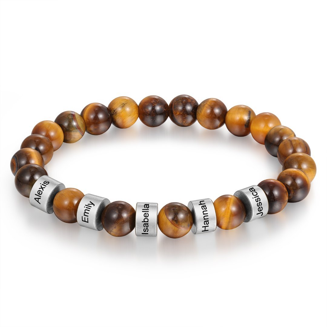 Brown Tiger Eye Men's 5 Names Bracelet great gift For him