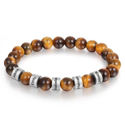 Brown Tiger Eye Men's 5 Names Bracelet great gift For him