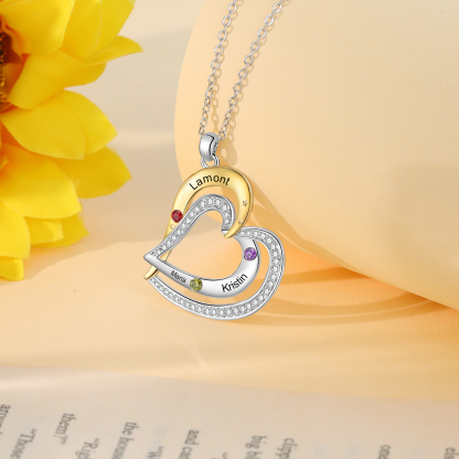 3 Names - Personalized Love Necklace with Customized Name and Birthstone, A Special Gift for Her