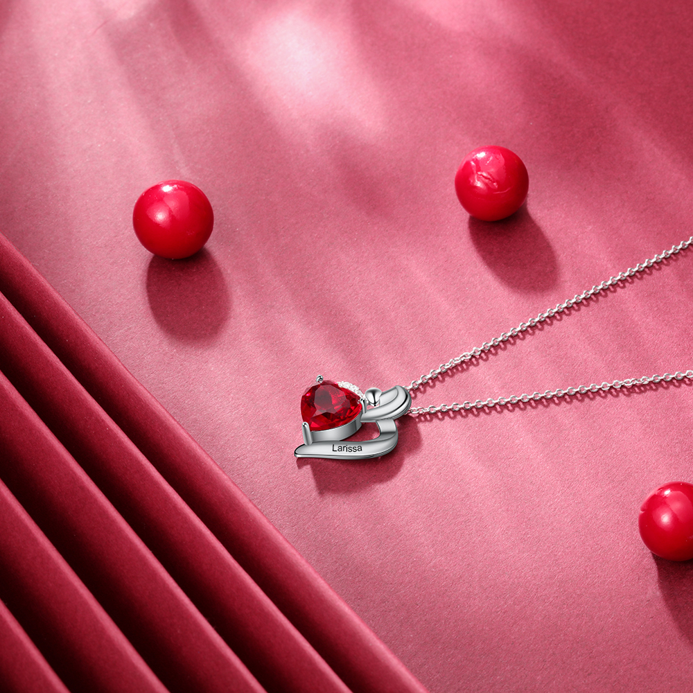 Personalised Name Mother & Child Necklace with Custome Birthstone & Name Heart Necklace for Wife | Jessemade