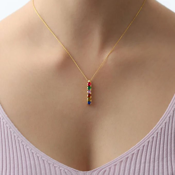 Family Birthstone Necklace Personalized 3 Stones Family Tribal Necklace for Her