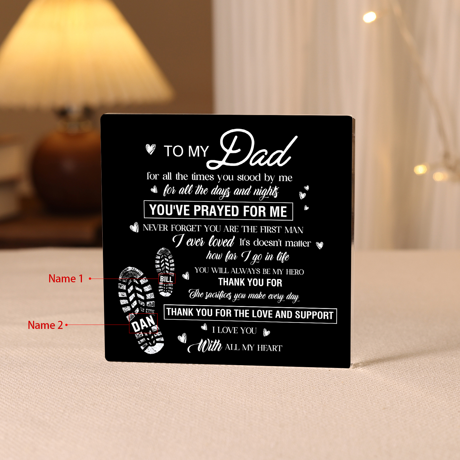 2 Names - Personalized Footprint Pattern Family Acrylic Keepsake Customized Name Acrylic Home Decor Gift for Dad