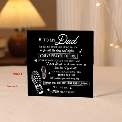 2 Names - Personalized Footprint Pattern Family Acrylic Keepsake Customized Name Acrylic Home Decor Gift for Dad