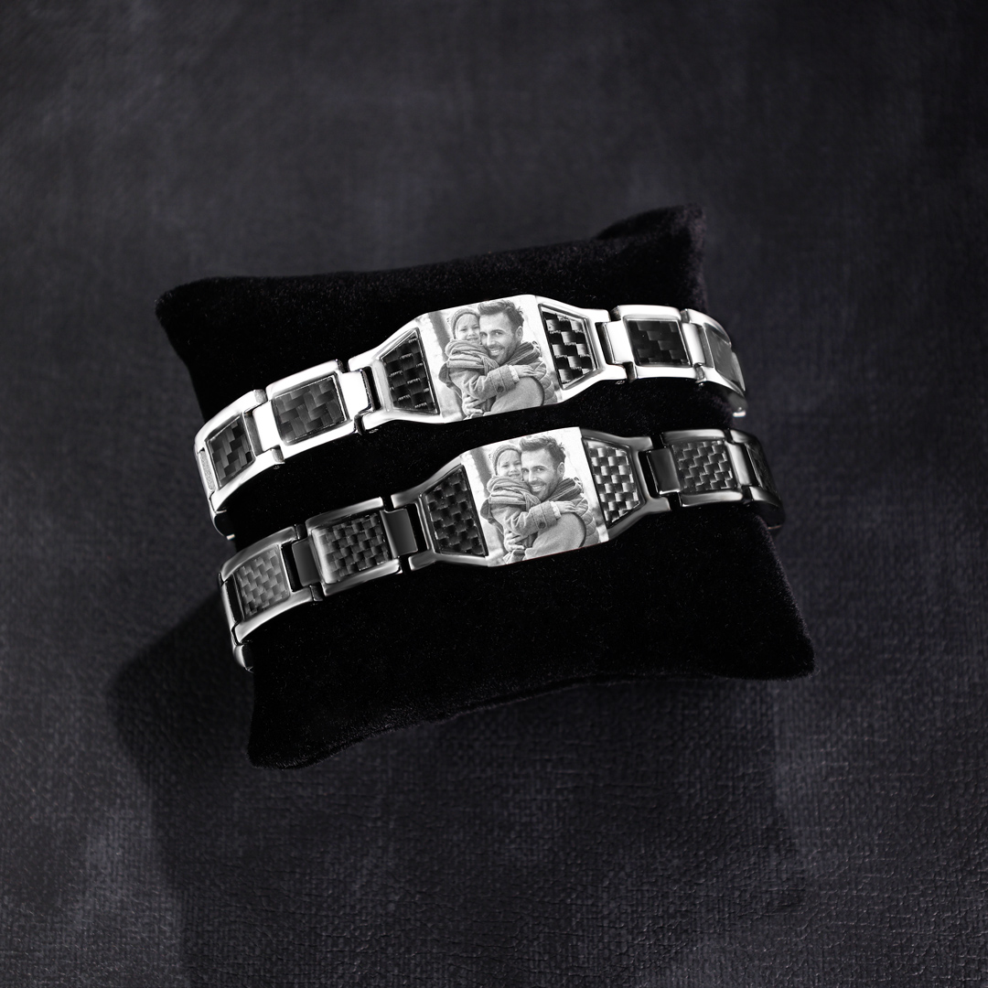 Personalized Bracelet Custom Photo ID Bar Men's Bracelet Bangle Gifts For Him