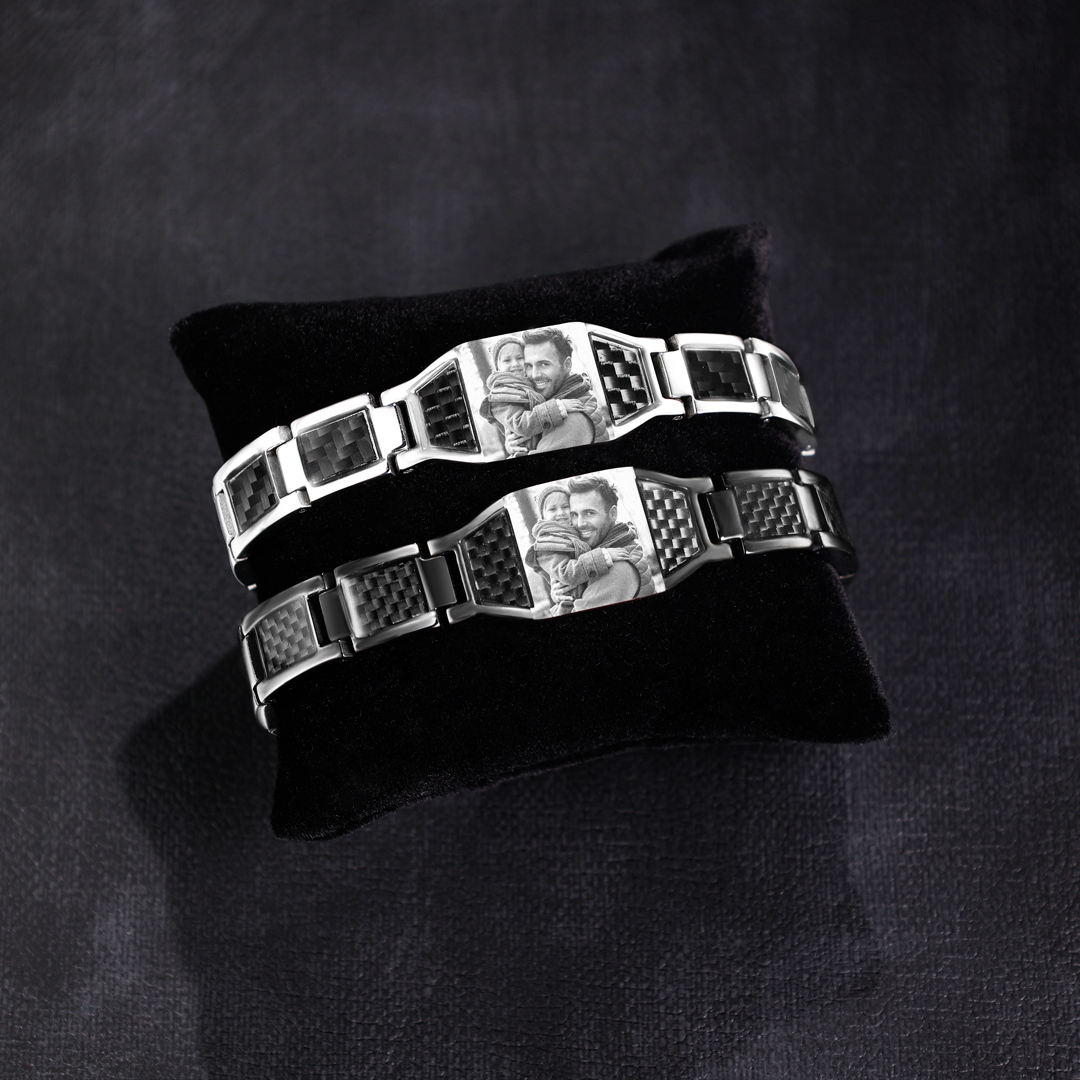 Personalized Wristband Bracelet Custom Photo ID Bar Men's Bracelet Bangle Gifts For Him