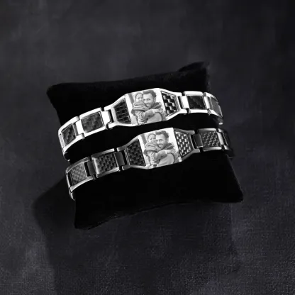 To My Man Personalized Carbon Fiber Energy Bracelet Gift Set, Custom Photo ID Bar Men's Bracelet Bangle Gifts For Him | Jessemade