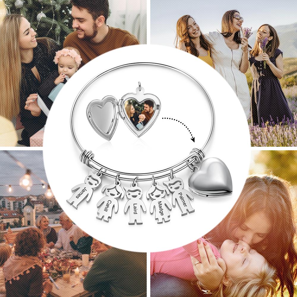 Personalized Heart Photo Locket Bracelet Custom Photo Bracelet Gifts For Mother