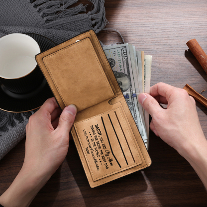 2 Names - Personalized Fist Bump Pattern Custom Text Leather Men's Wallet as a Father's Day Gift for Dad