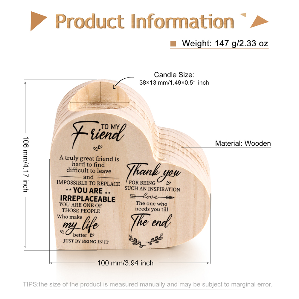 To My Friend Wooden Heart Candle Holder "Thank you for being such an inspiration"