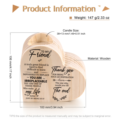 To My Friend Wooden Heart Candle Holder "Thank you for being such an inspiration"