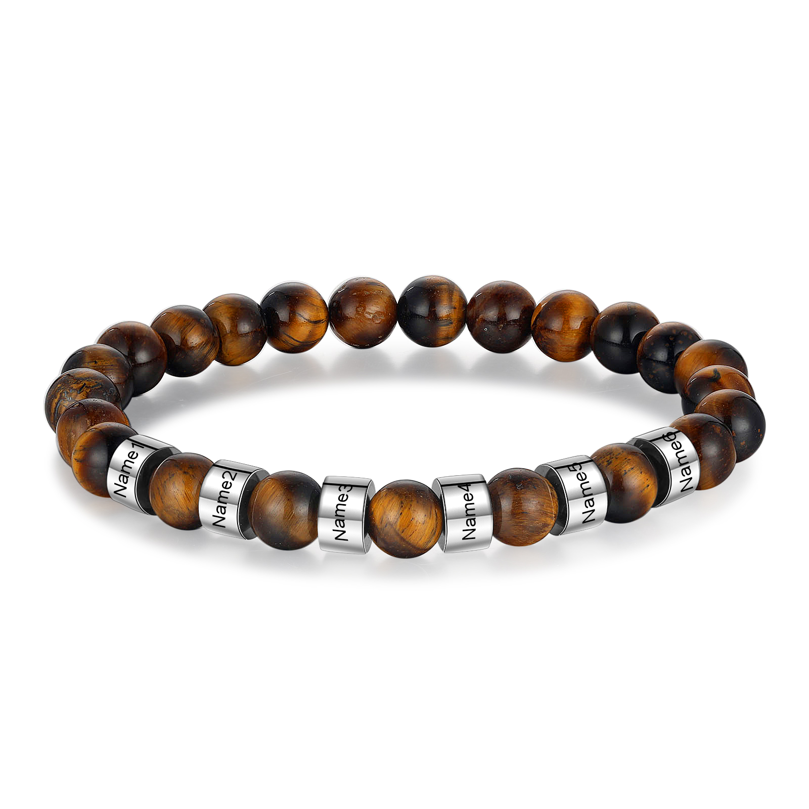 Brown Tiger Eye Bracelet Personalized Men's 6 Names Bracelet Gift For him