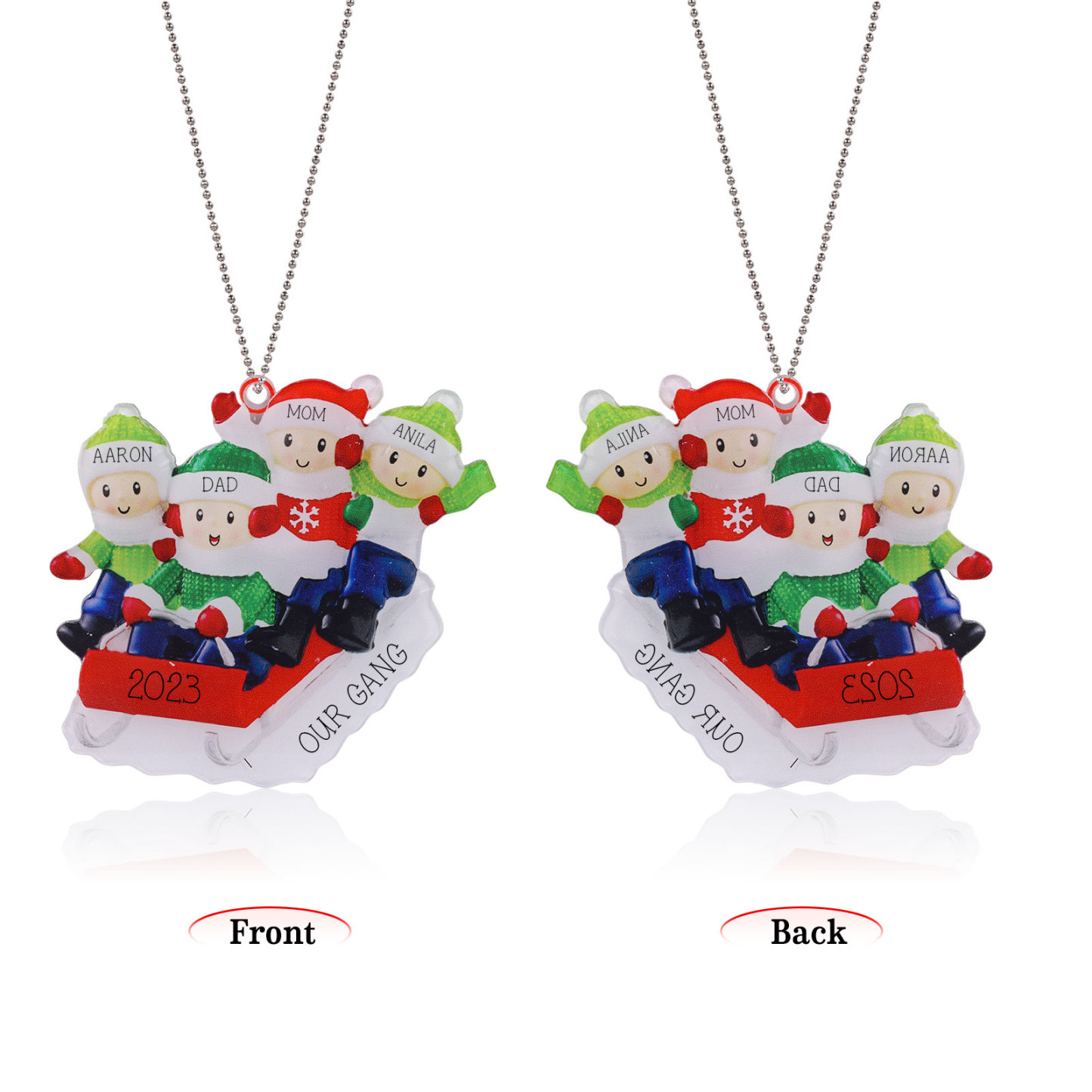 4 Names-Personalized Family Acrylic Christmas Xmas Tree Decoration Ornament-Custom 4 Names And Text Hanging Ornament Gifts For Family