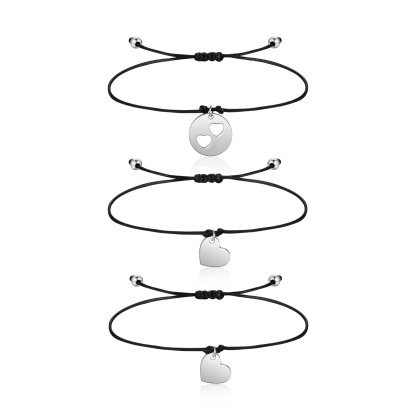 3Pcs Love Heart Bracelet Stainless Steel Braided Bracelet Kids Back to School Gift