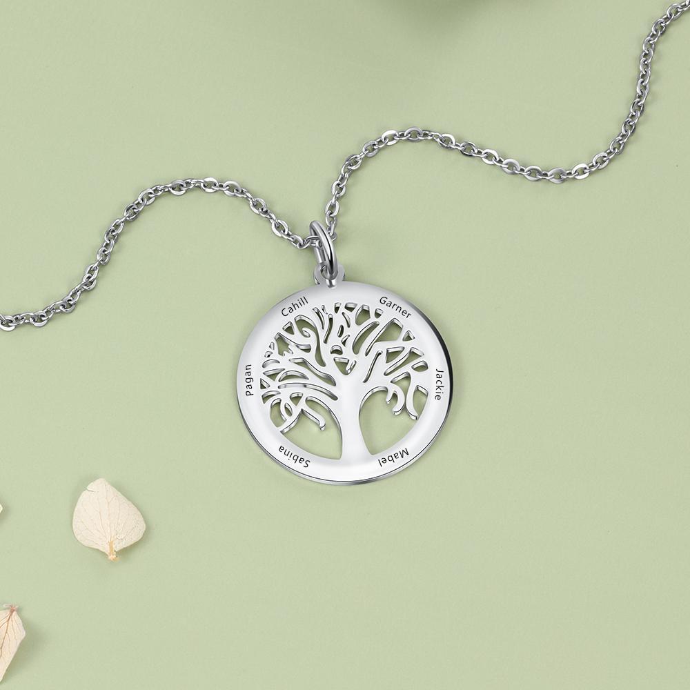 Custom Engraved 6 Names Family Tree Pendant Personalized Necklace For Women