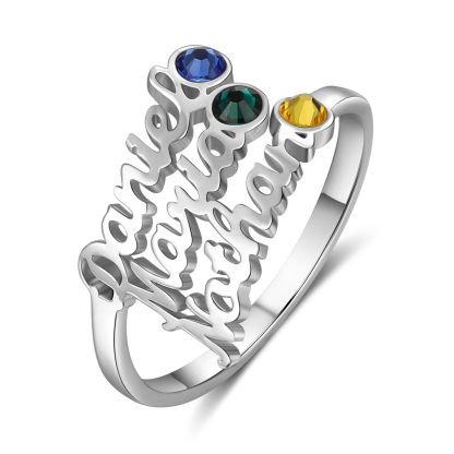 Personalized Birthstone Ring Custom 3 Names Ring Best Gift For Women